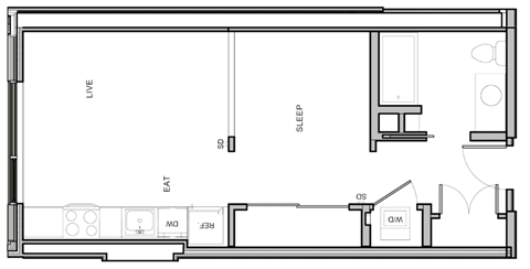 Floor plan for 1 bed, 1 bath, 549 sqft